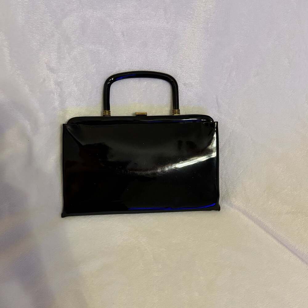 Vintage Style-Mark by Mutterperl Black Patent Top Handle Handbag Retro Classic